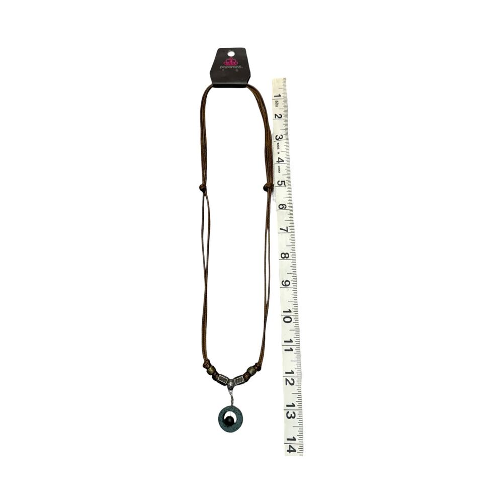 Paparazzi Brown Cord Boho Necklace with Circular Pendant & Beaded Accents - Picture 7 of 7
